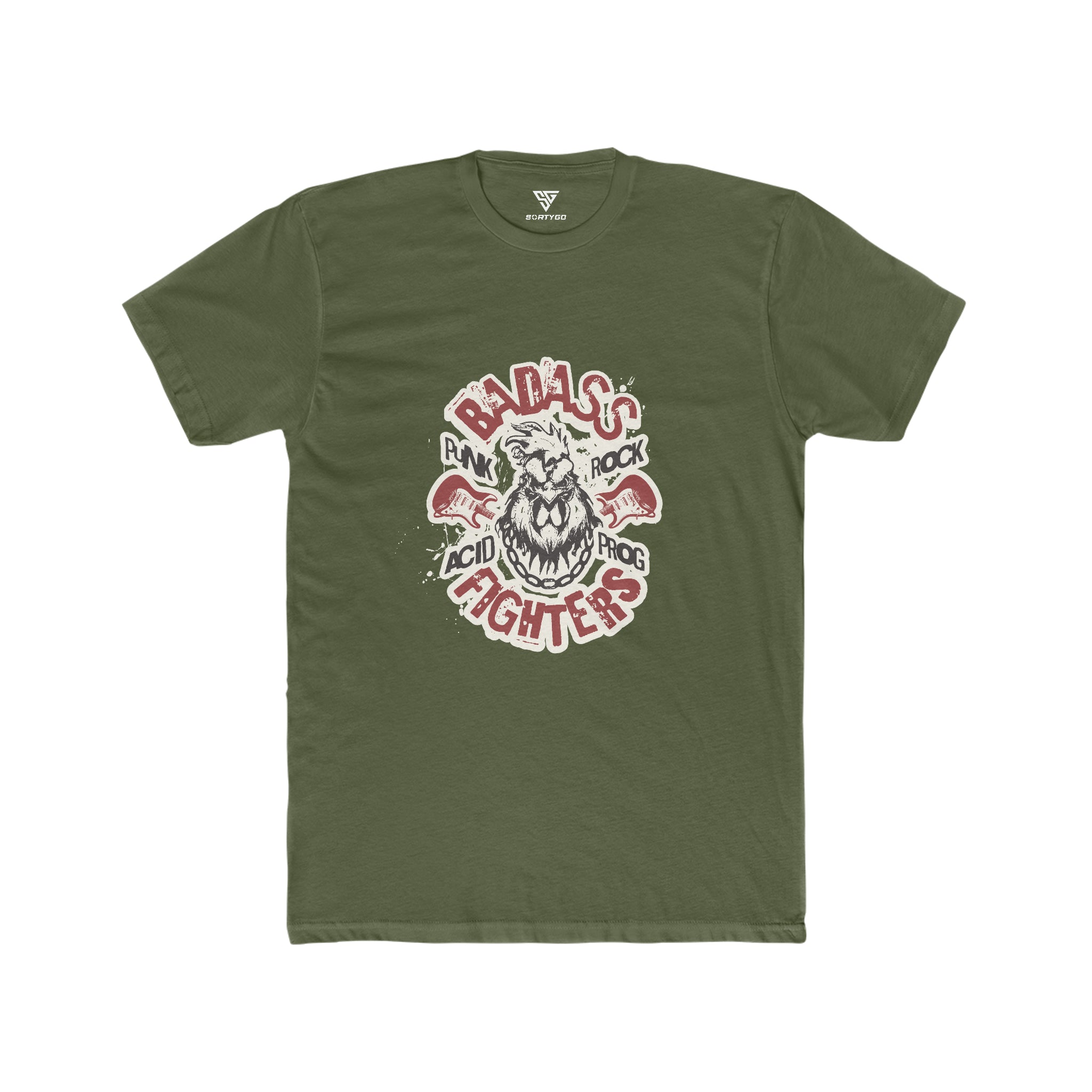 SORTYGO - Badass Fighters Men Fitted T-Shirt in Solid Military Green