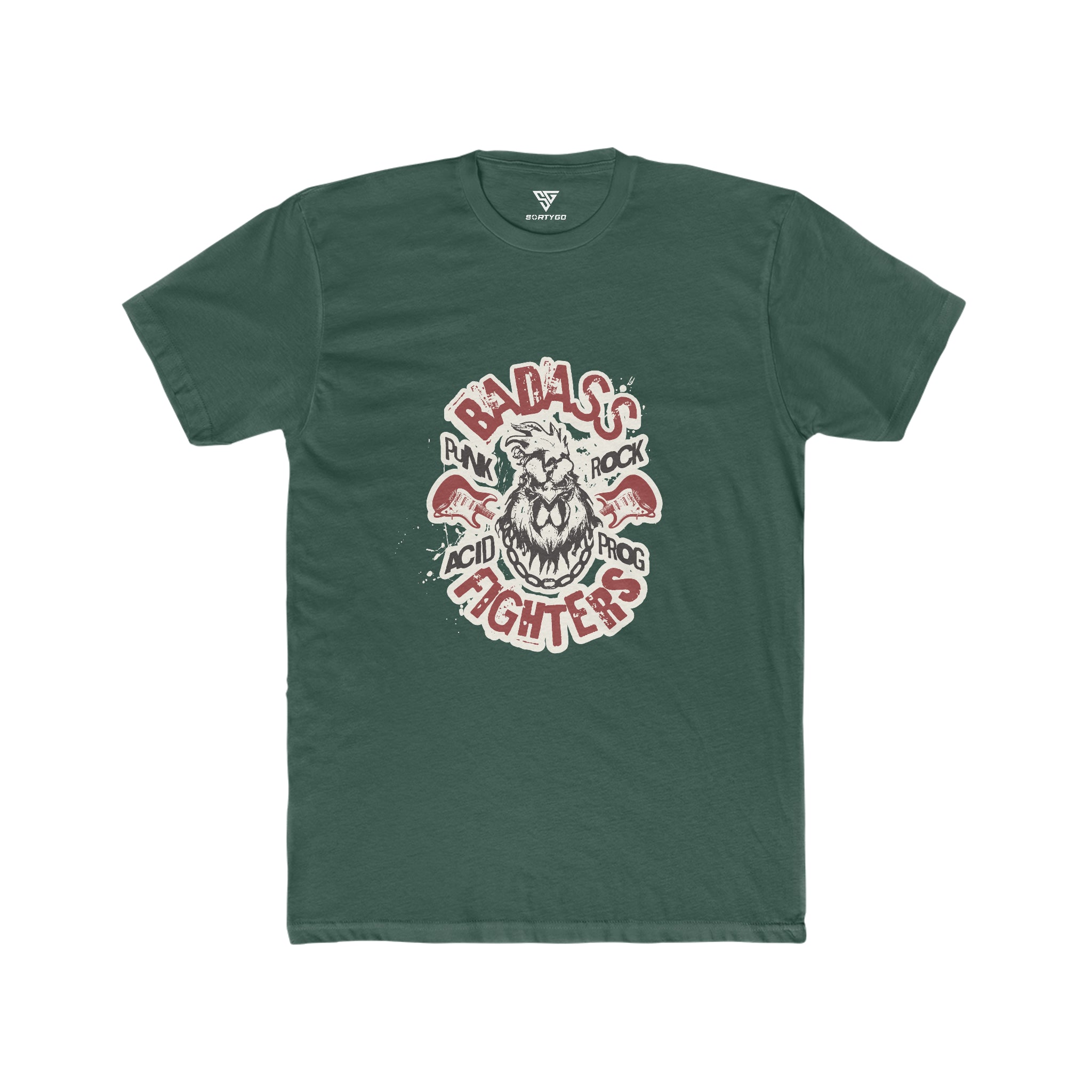 SORTYGO - Badass Fighters Men Fitted T-Shirt in Solid Forest Green