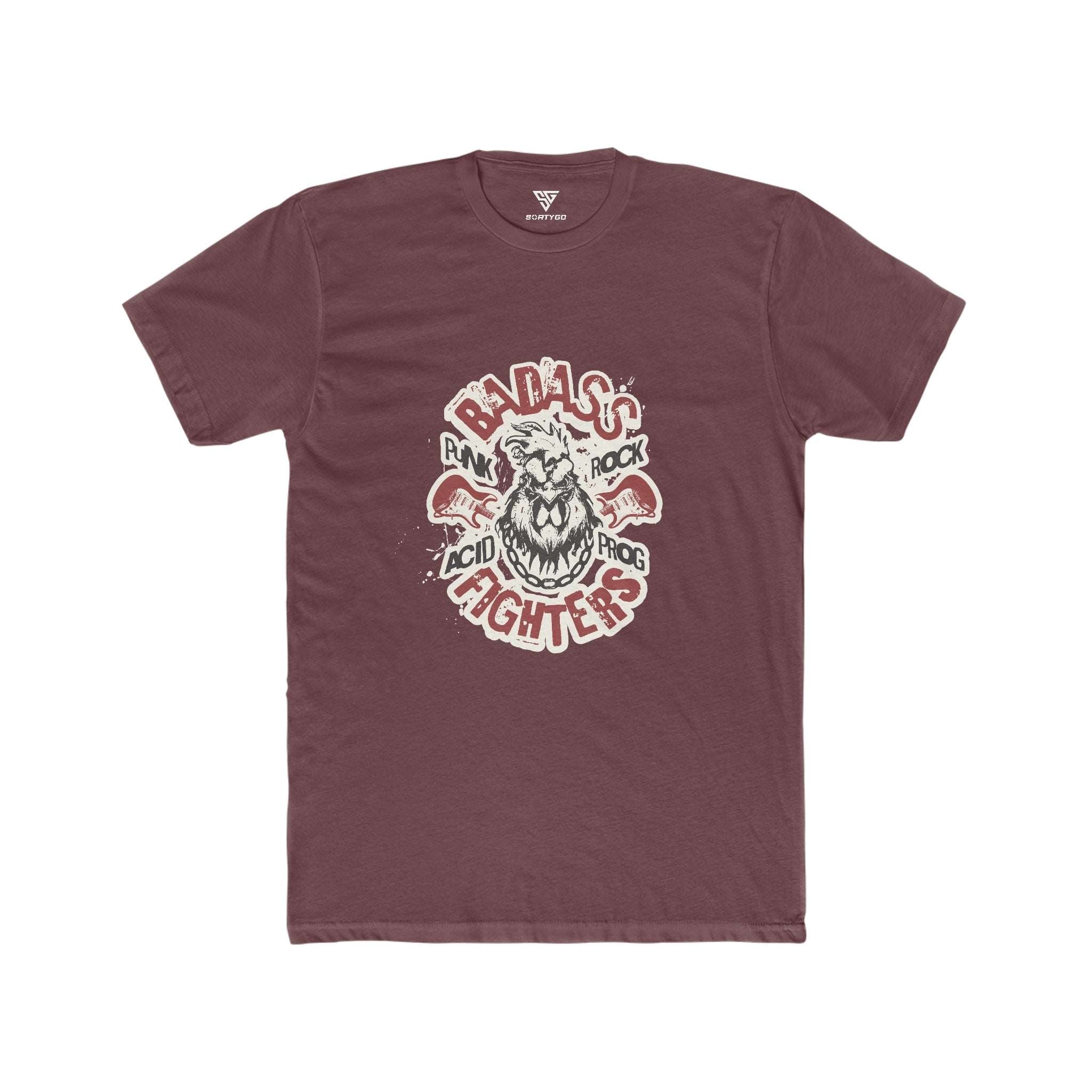 SORTYGO - Badass Fighters Men Fitted T-Shirt in Solid Maroon