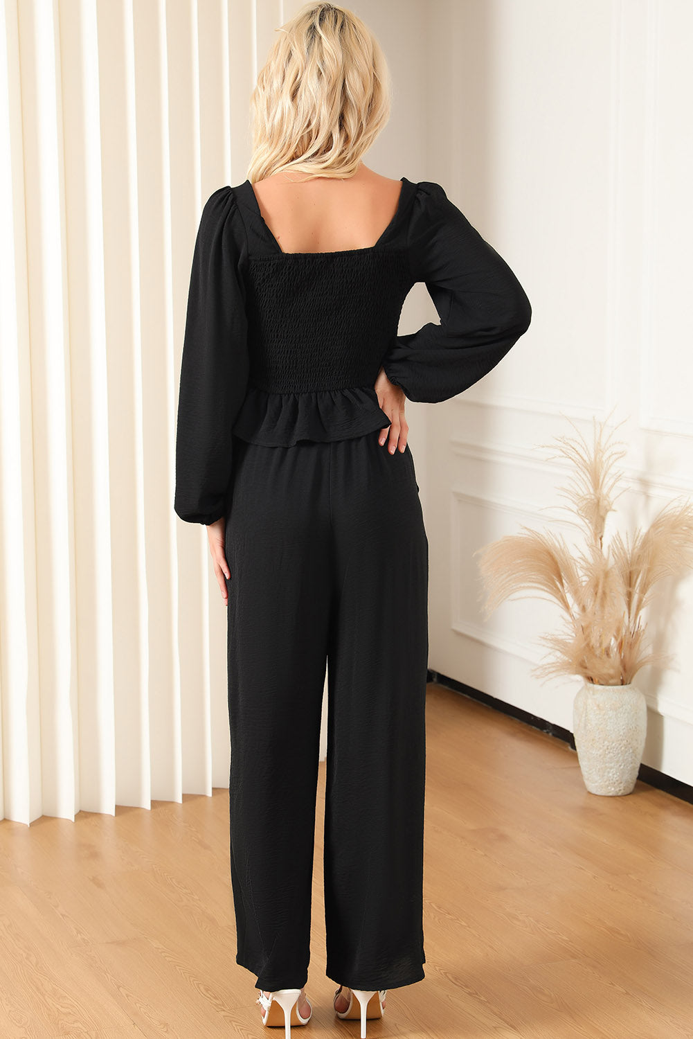 Elegant Peplum Top & High-Waist Pants Set