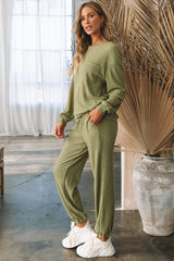 Waffle Knit Lounge Set with Drawstring Pants