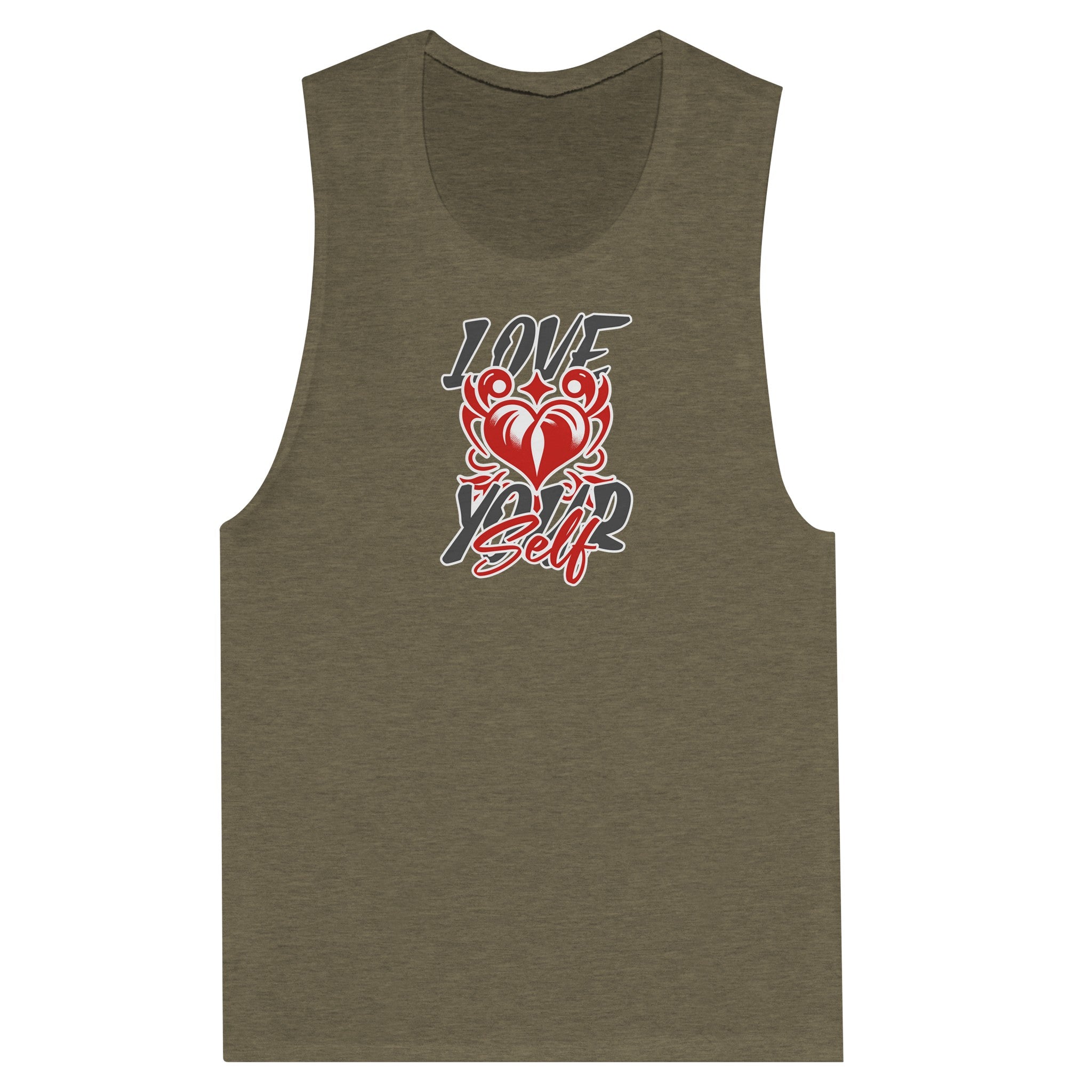 SORTYGO - Love Your Self Women Muscle Tank in Heather Olive