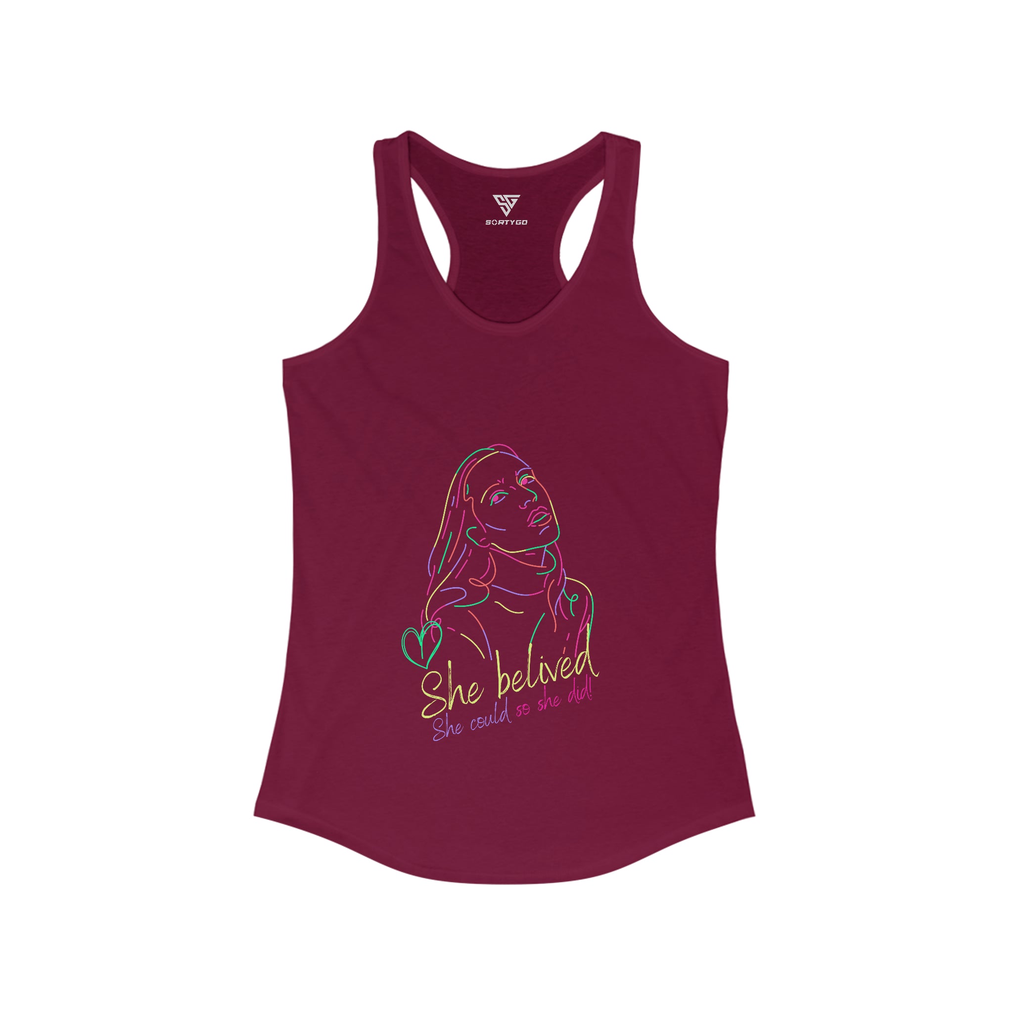 SORTYGO - She Could Women Ideal Racerback Tank in Solid Cardinal Red