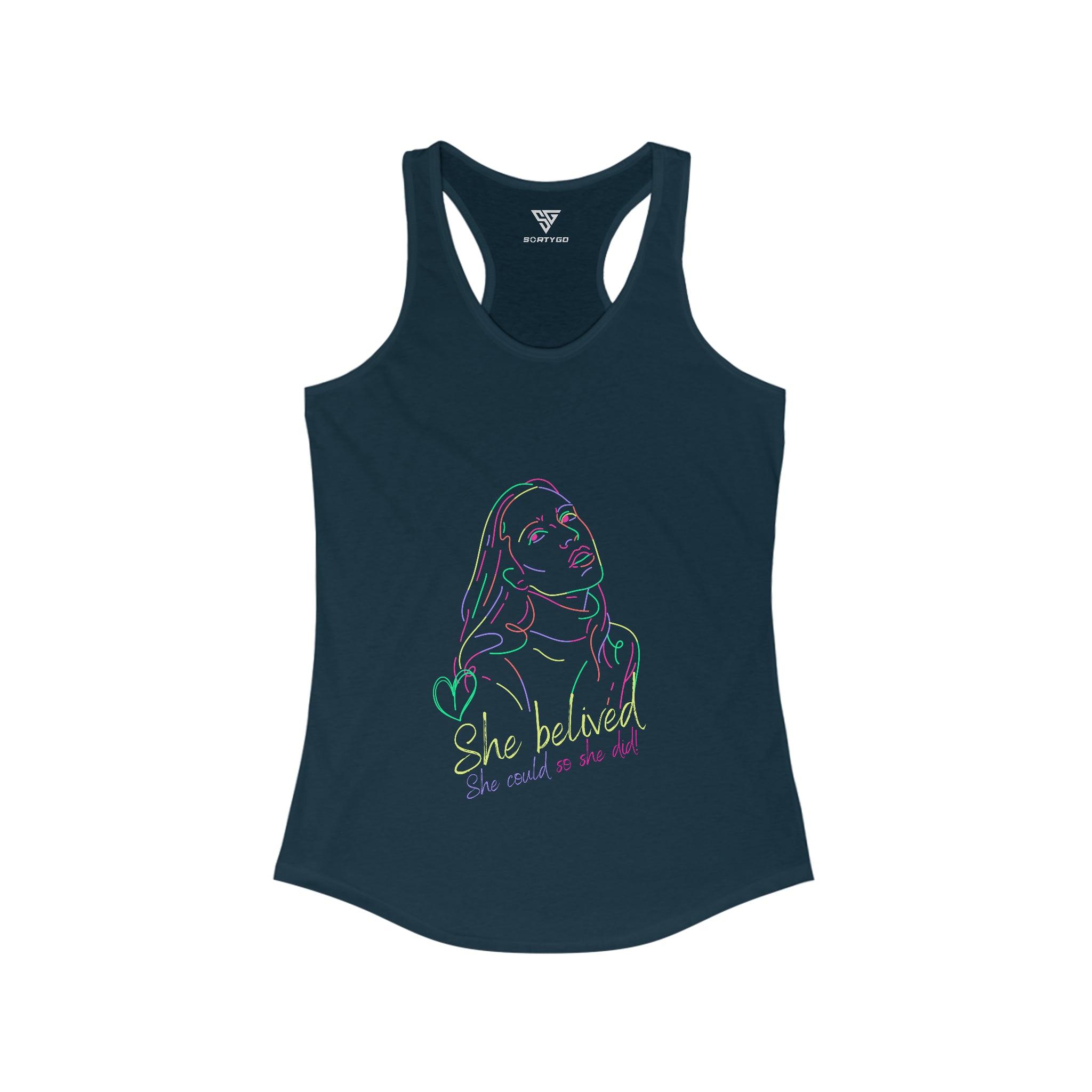 SORTYGO - She Could Women Ideal Racerback Tank in Solid Midnight Navy