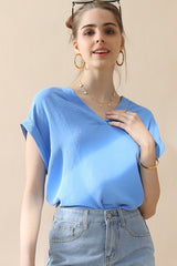 SORTYGO - Effortlessly Chic V-Neck Trim Rolled Sleeve Shirt in