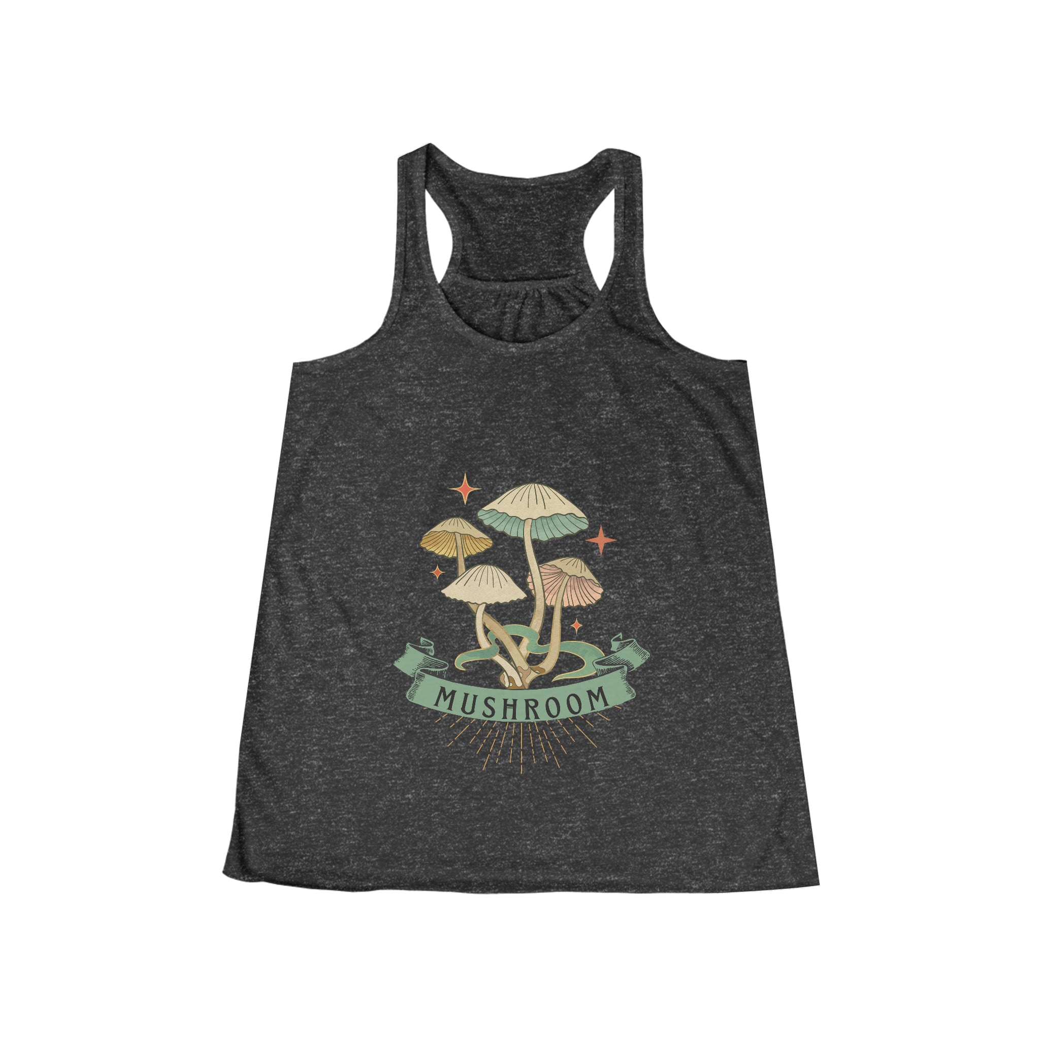 SORTYGO - Mushroom Women Flowy Racerback Tank in Dark Grey Heather