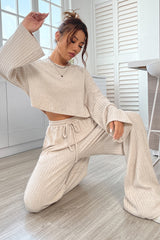 Ribbed Knit Lounge Set with Bell Sleeves