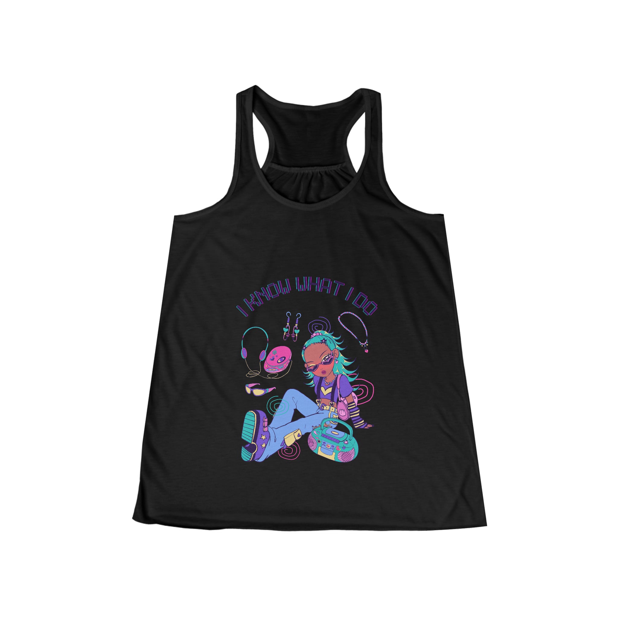 SORTYGO - I Know What I Do Women Flowy Racerback Tank in Black