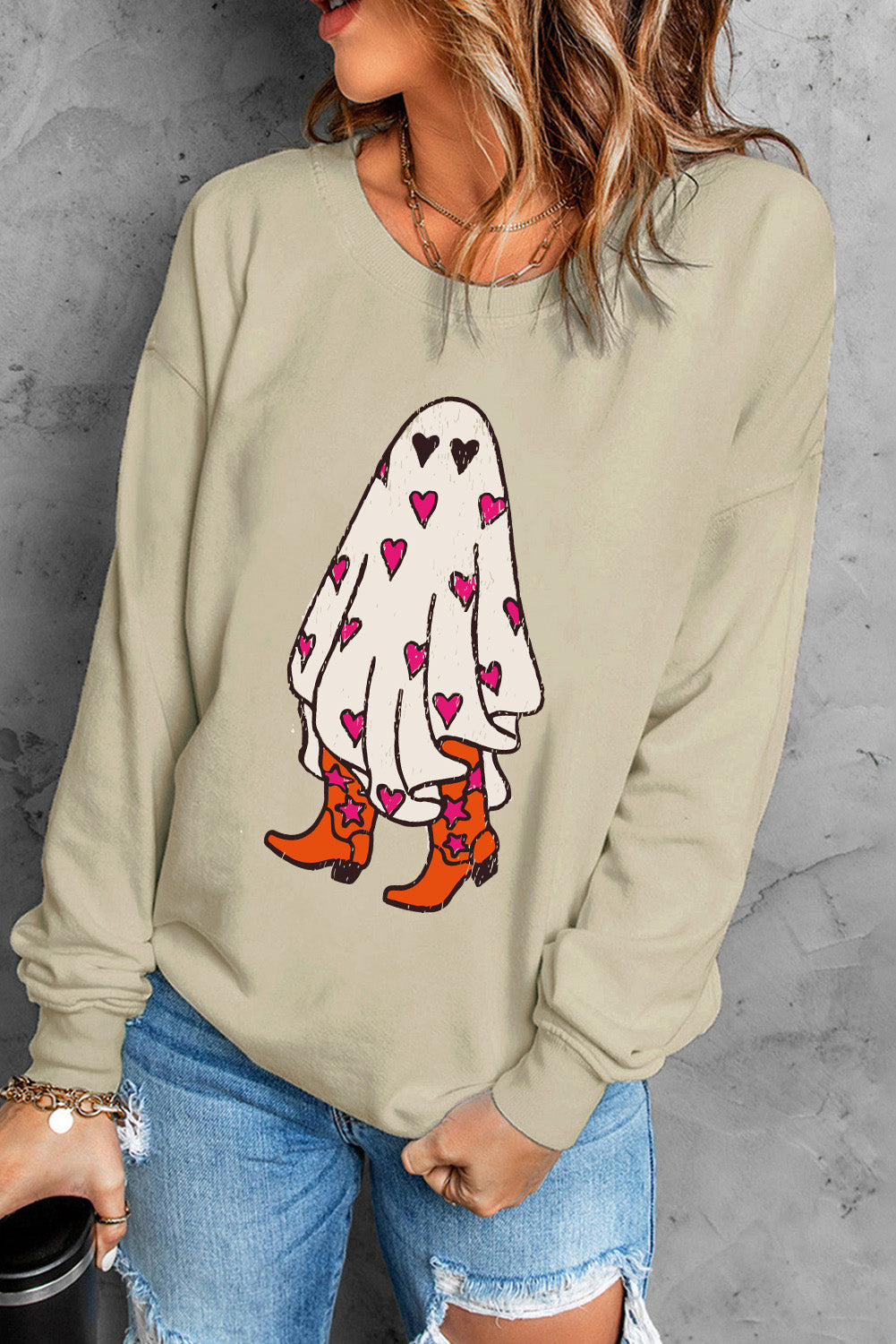 SORTYGO - Heart and Boots Halloween Sweatshirt in Beige