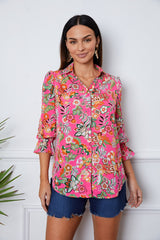 SORTYGO - Floral Button-Up Blouse in