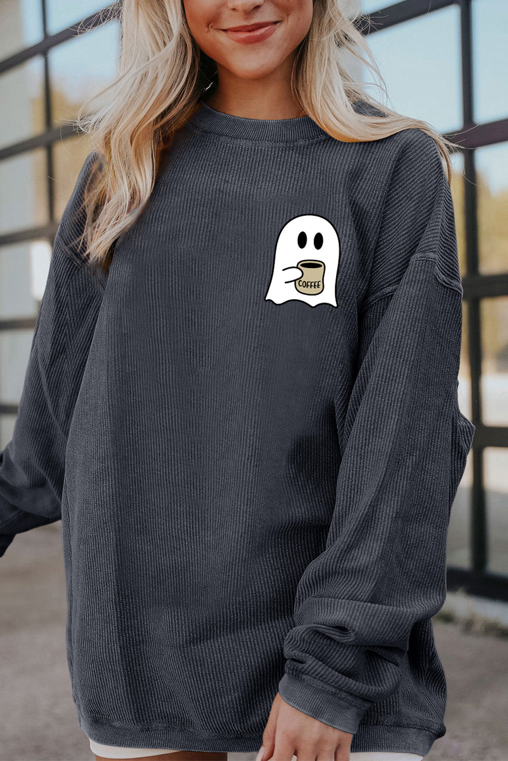 SORTYGO - Coffee and Ghosts Halloween Sweatshirt in Charcoal