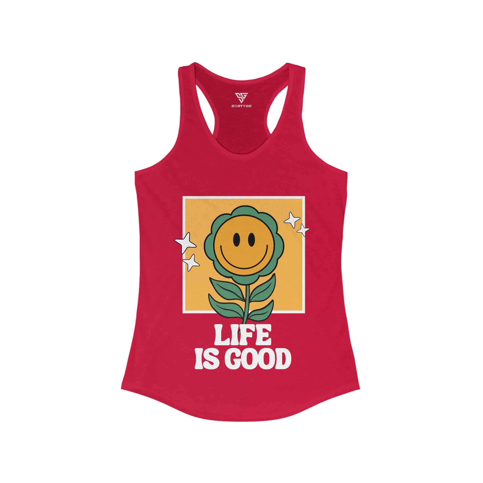 SORTYGO - Life is Good Women Ideal Racerback Tank in Solid Red