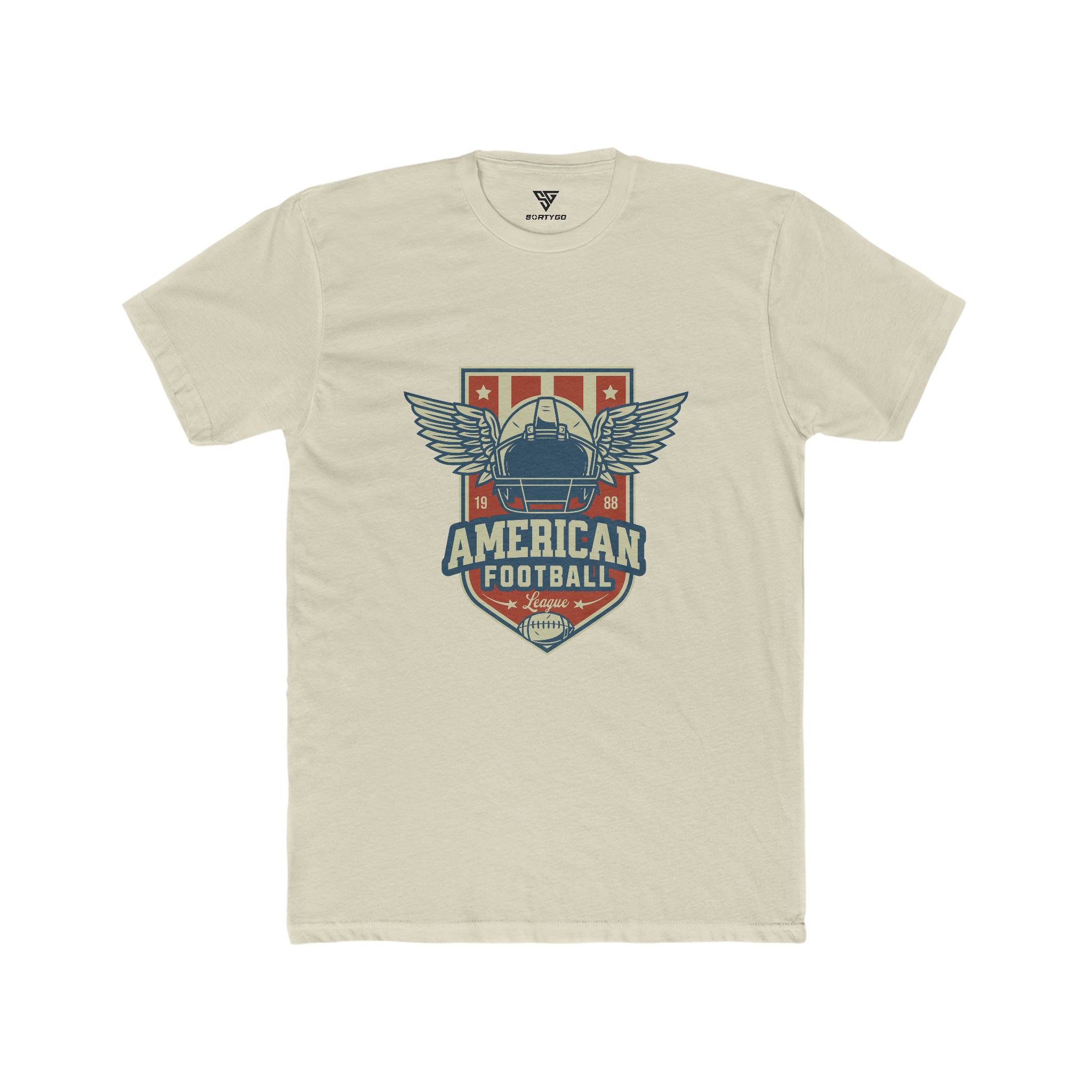 SORTYGO - American Football League Men Fitted T-Shirt in Solid Cream