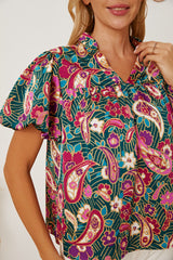 SORTYGO - Vibrant Paisley Puff Sleeve Blouse in