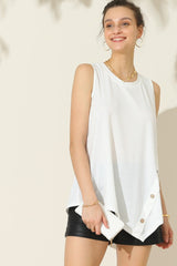 SORTYGO - Trendy Chic Buttoned Uneven Hem Tank in White