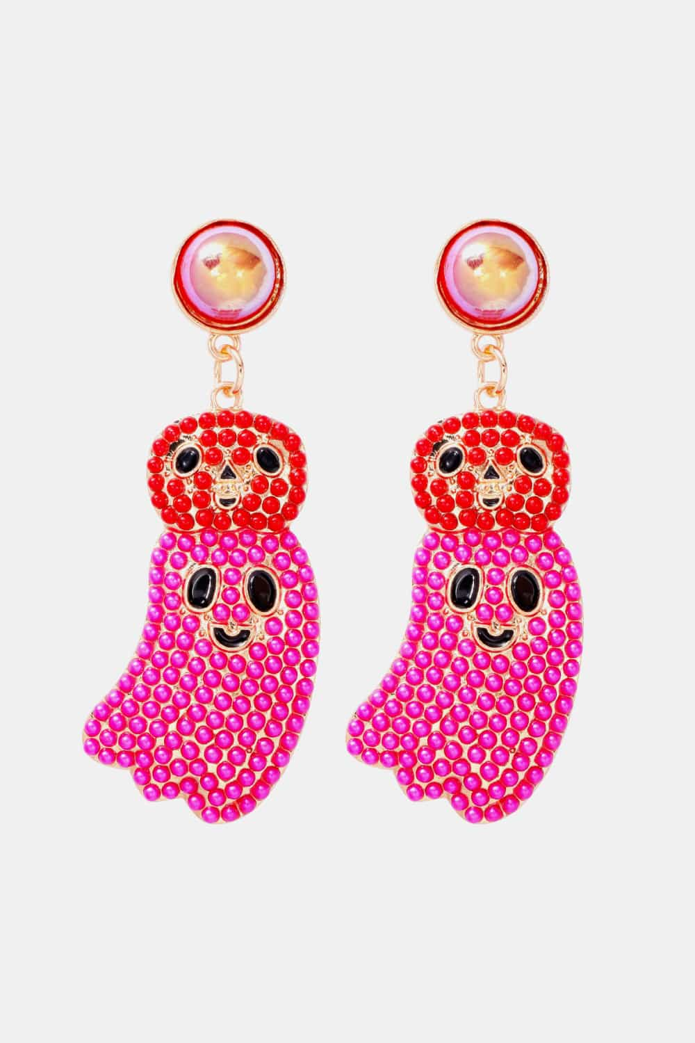 SORTYGO - Smiling Ghost and Pumpkin Drop Earrings in Pink One Size