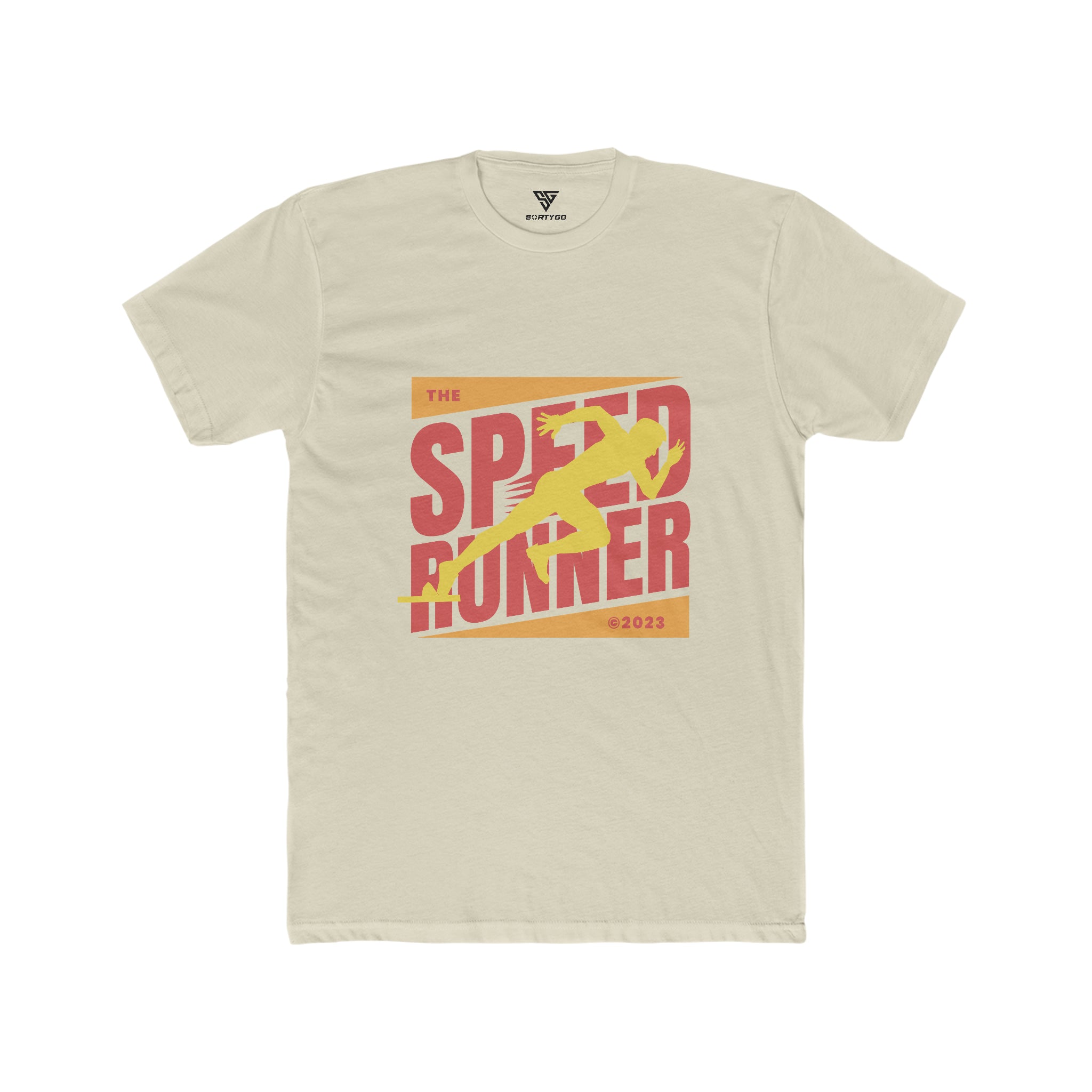 SORTYGO - Speed Runner Men Fitted T-Shirt in Solid Cream