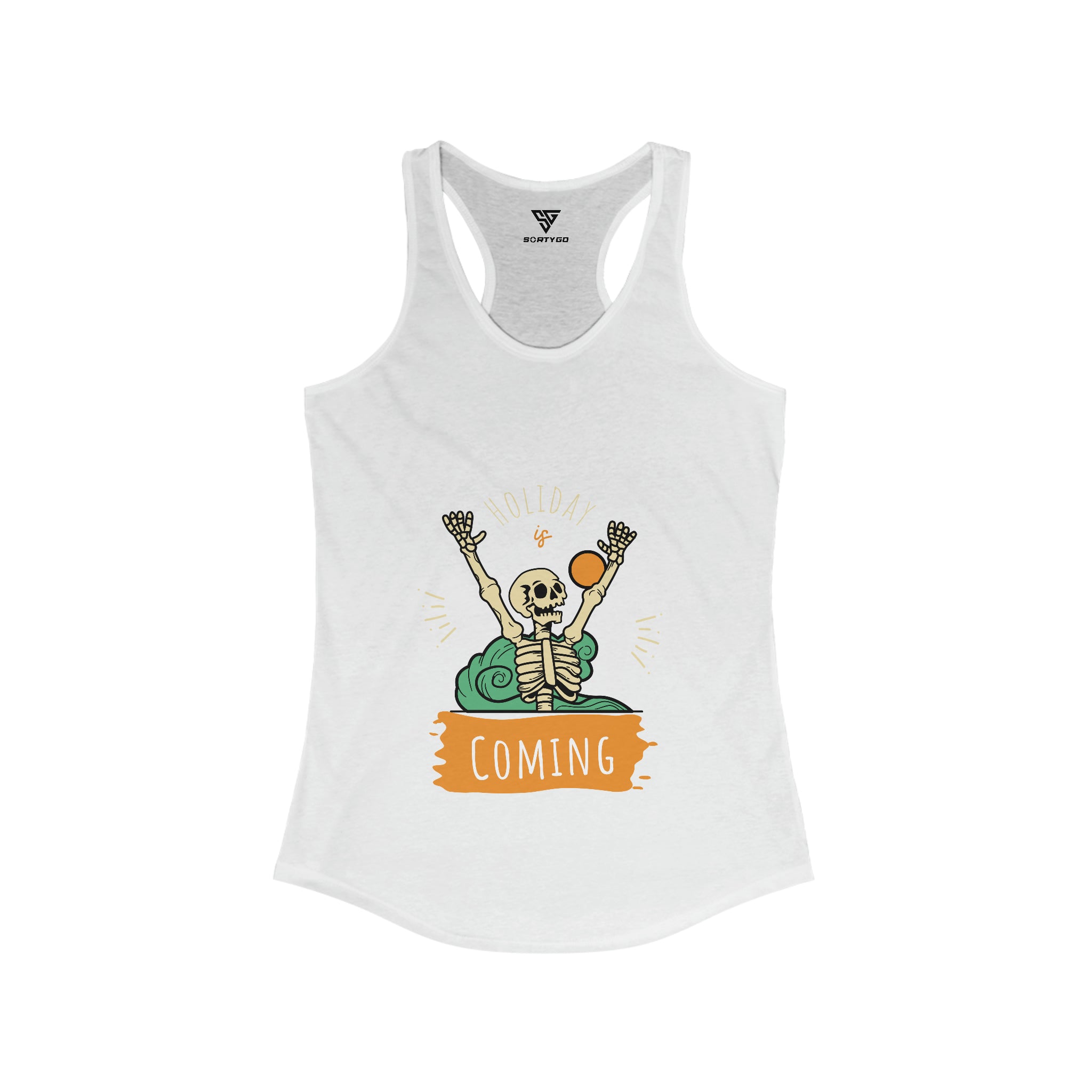 SORTYGO - Holiday is Coming Women Ideal Racerback Tank in Solid White