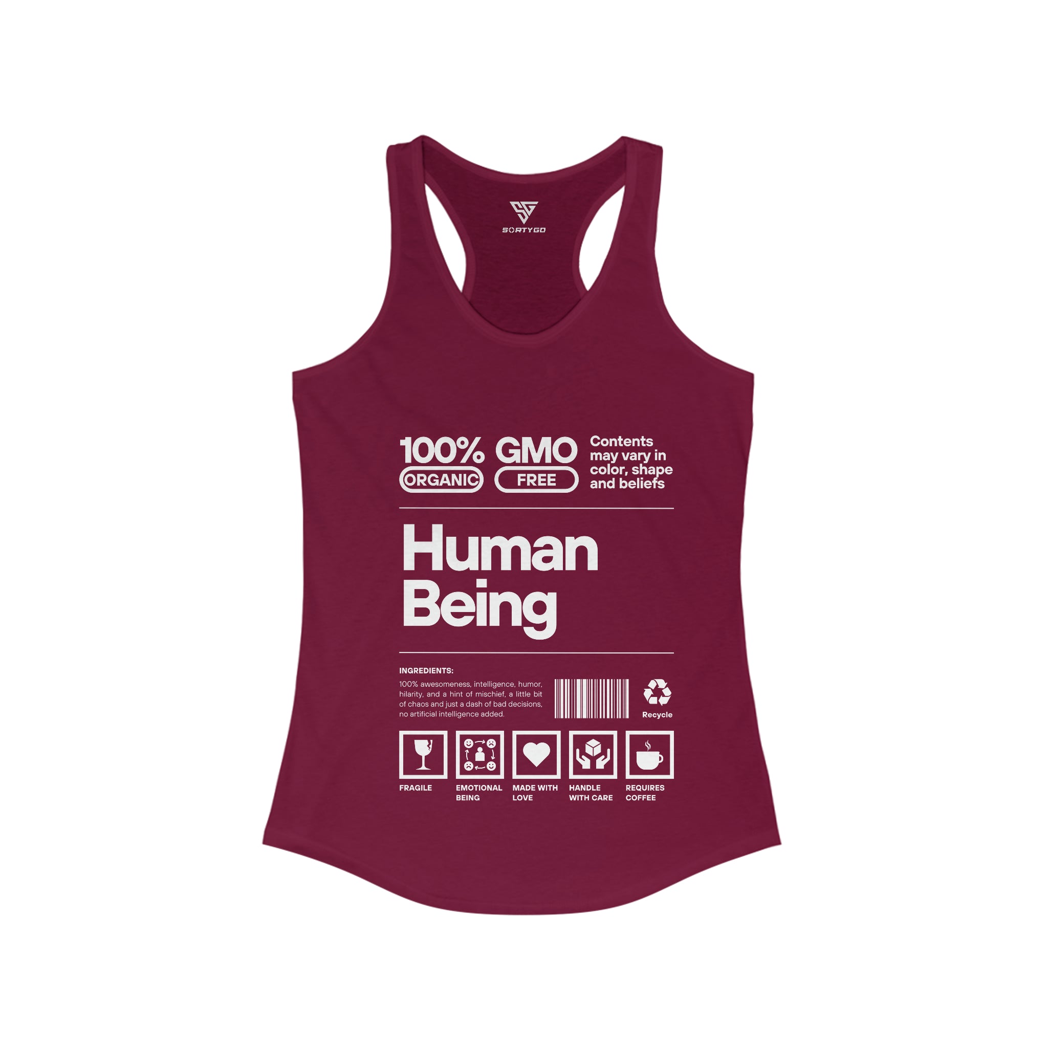 SORTYGO - Cute Human Being Women Ideal Racerback Tank in Solid Cardinal Red