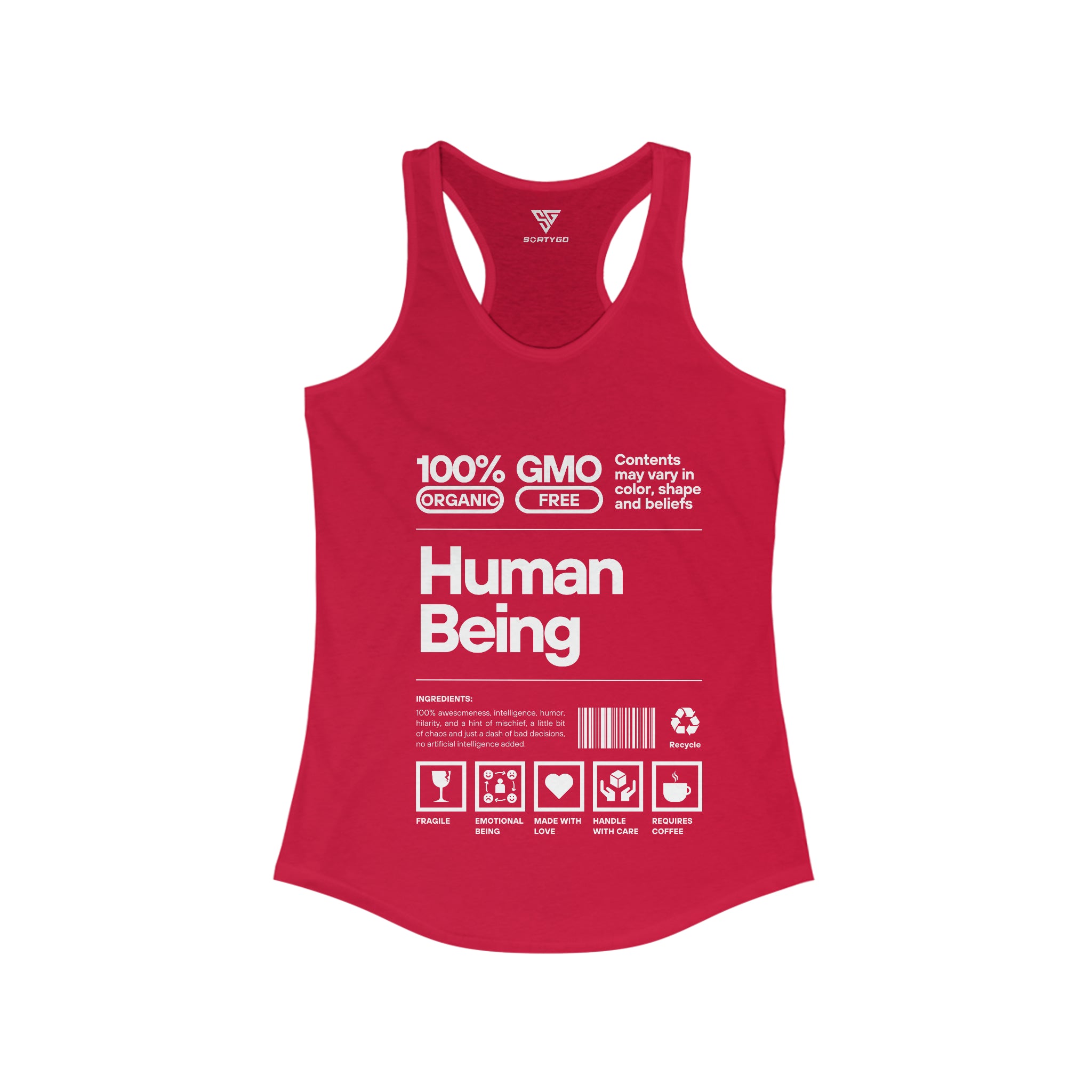 SORTYGO - Cute Human Being Women Ideal Racerback Tank in Solid Red