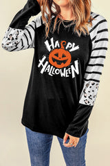 SORTYGO - Happy Halloween Striped Sleeve Long Sleeve T-Shirt in