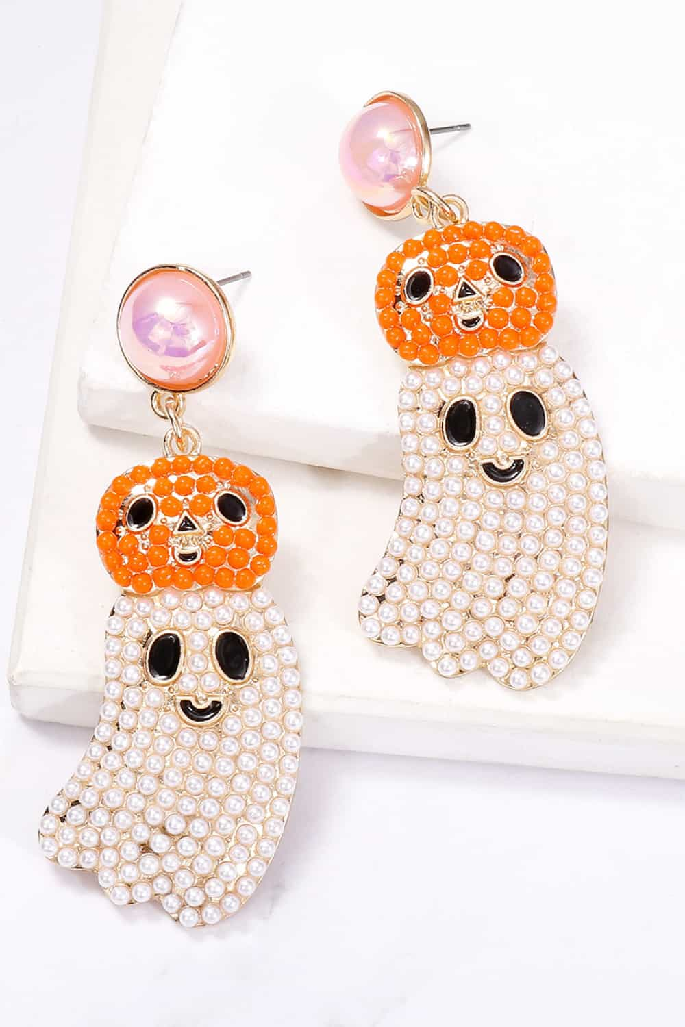 SORTYGO - Smiling Ghost and Pumpkin Drop Earrings in