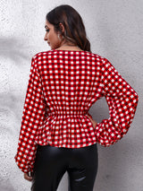 SORTYGO - Red Gingham Peplum Blouse in