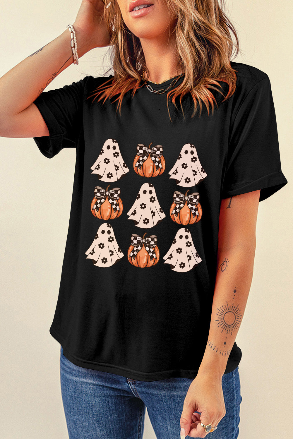 SORTYGO - Halloween Ghost and Pumpkin Graphic T-Shirt in