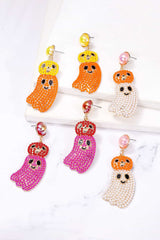 SORTYGO - Smiling Ghost and Pumpkin Drop Earrings in