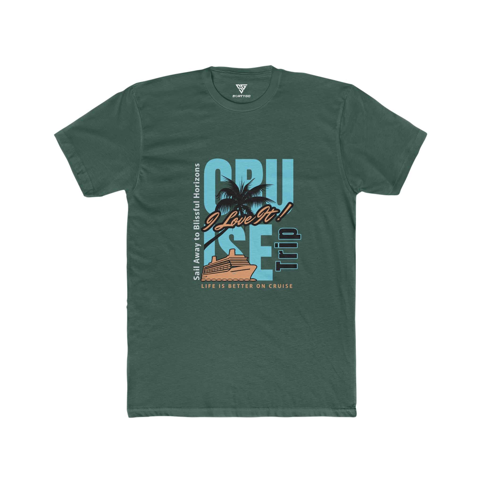 SORTYGO - Cruise Trip Men Fitted T-Shirt in Solid Forest Green