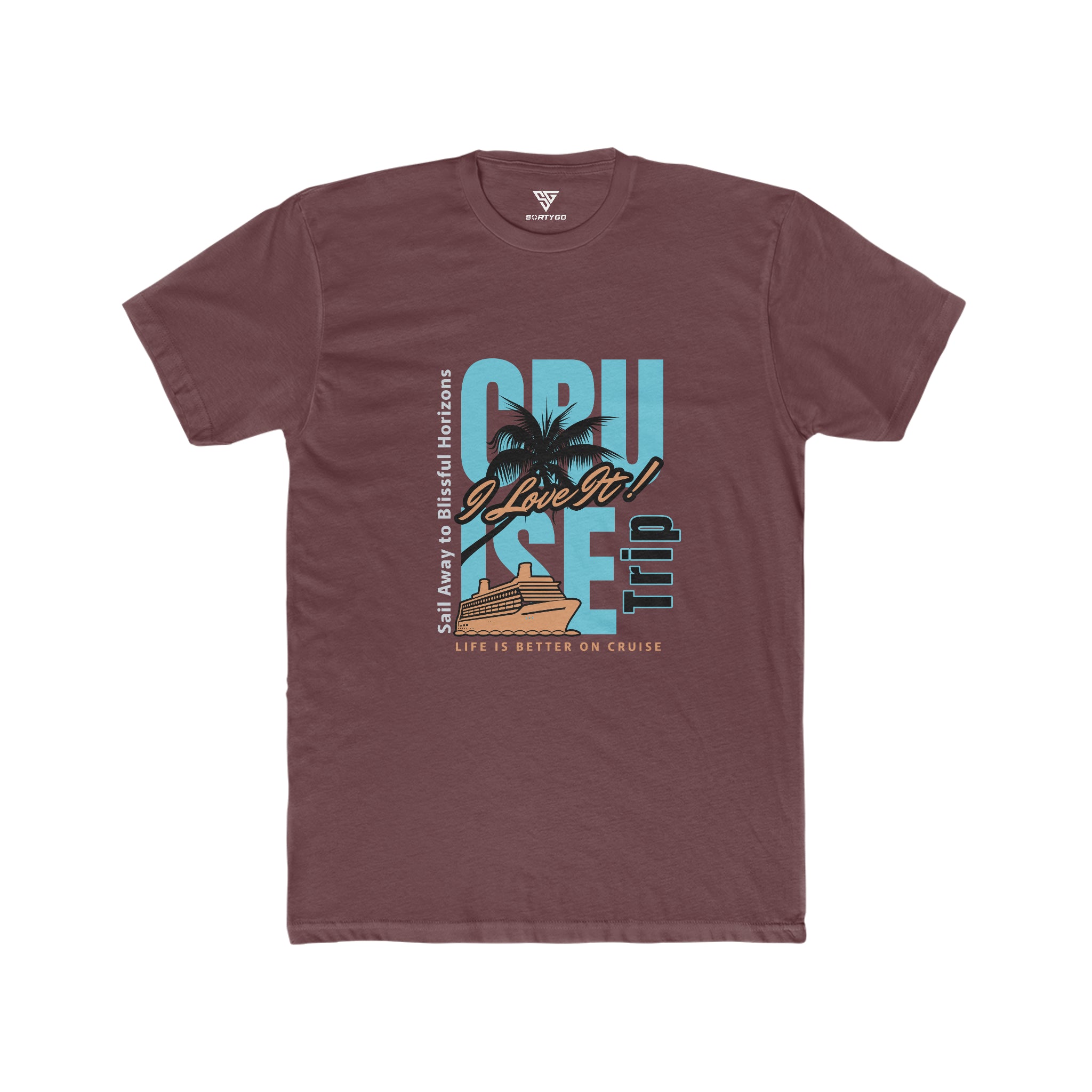 SORTYGO - Cruise Trip Men Fitted T-Shirt in Solid Maroon