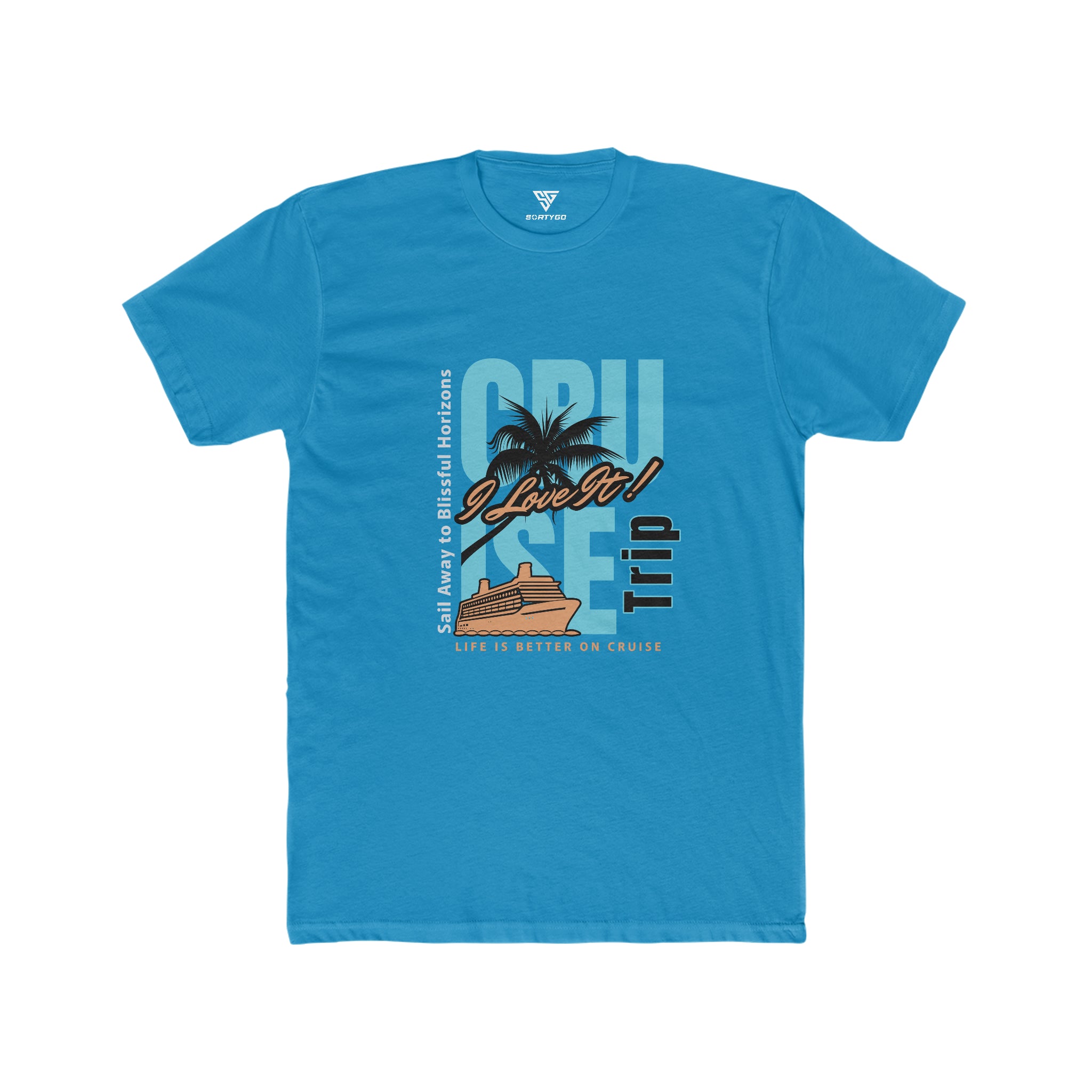 SORTYGO - Cruise Trip Men Fitted T-Shirt in Solid Turquoise