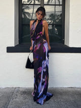 SORTYGO - Elegant Halter Neck Maxi Dress in Purple