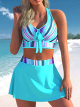 Aqua Stripes Bikini Skirt Set - SORTYGO