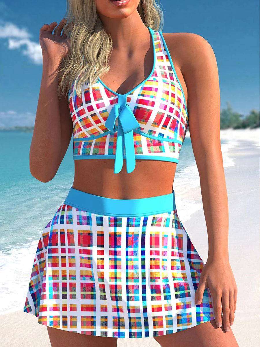 Aqua Stripes Bikini Skirt Set - SORTYGO