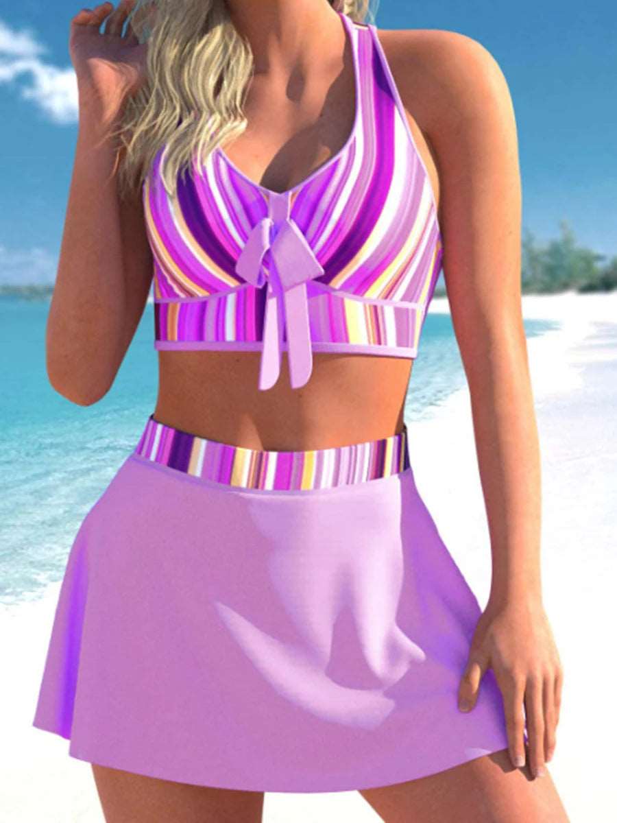 Aqua Stripes Bikini Skirt Set - SORTYGO