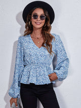 Azure Blossom Peplum Blouse - SORTYGO