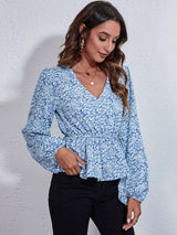 Azure Blossom Peplum Blouse - SORTYGO