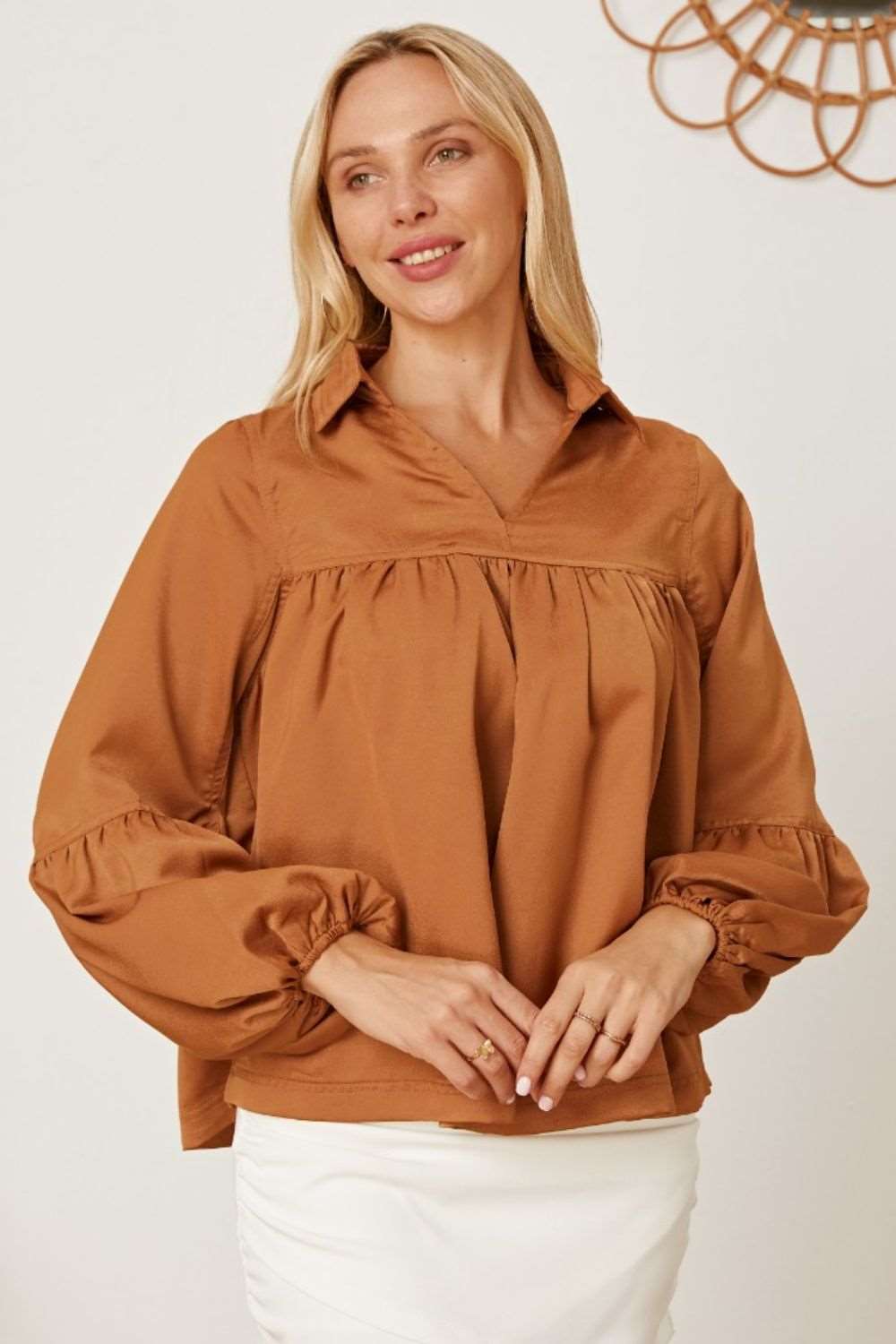 Balloon Sleeve Collared Neck Blouse - SORTYGO