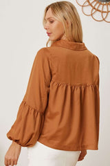 Balloon Sleeve Collared Neck Blouse - SORTYGO