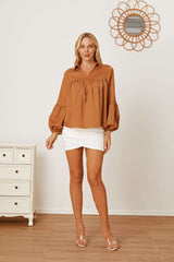 Balloon Sleeve Collared Neck Blouse - SORTYGO