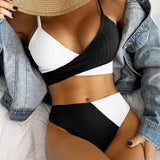 High Elastic Backless Contrasting Bikini Set