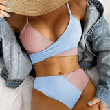 High Elastic Backless Contrasting Bikini Set