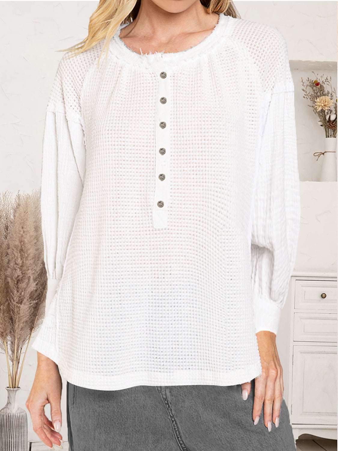 Blush Waffle Knit Button-Up Top - SORTYGO