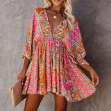 Bohemian Floral V-Neck Mini Dress - SORTYGO