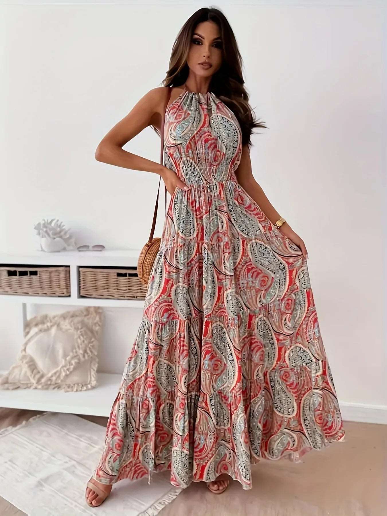 Bohemian Paisley Print Maxi Dress - SORTYGO