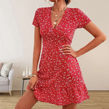 Boho Floral V-Neck Ruffle Mini Dress - SORTYGO