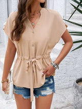 Buttoned Waist Tie-Front Top - SORTYGO