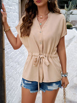 Buttoned Waist Tie-Front Top - SORTYGO