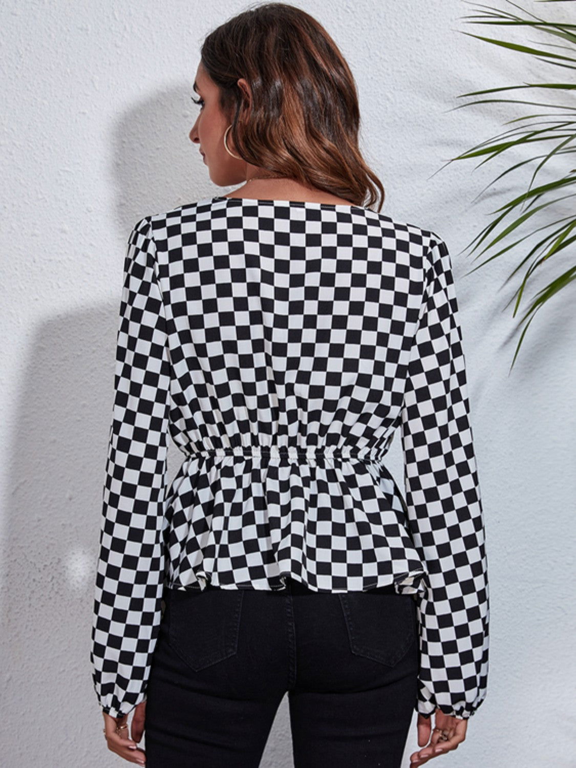 Checkered Elegance Peplum Blouse - SORTYGO